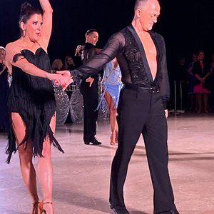 Heavily Stoned Jet Black Fringe Latin/Rhythm Competition Dress